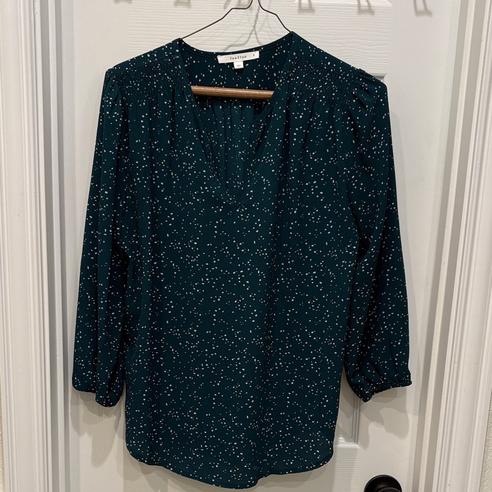 Fun 2 Fun Dark Green Blouse with White Speckles